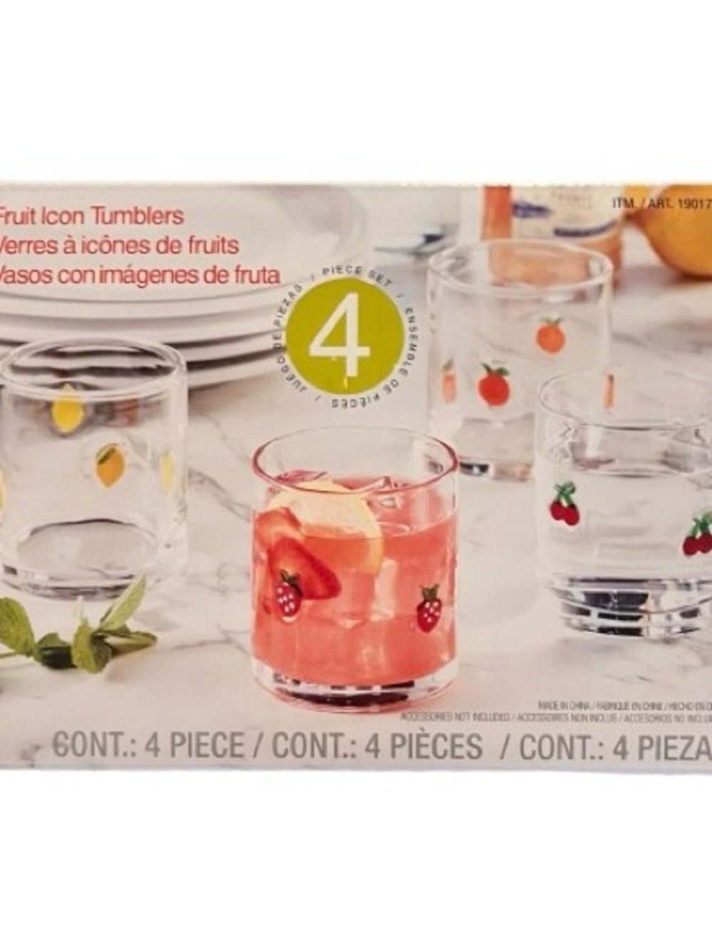 🆕- Set of 4 Fruit Motif Clear Glass Tumbler Set - New in Box. - Picture 9 of 10